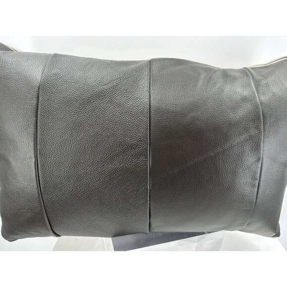 Caldeira Brown Leather Feathers Filled Throw Pillow U.K Made 22”x15” - Picture 8 of 12